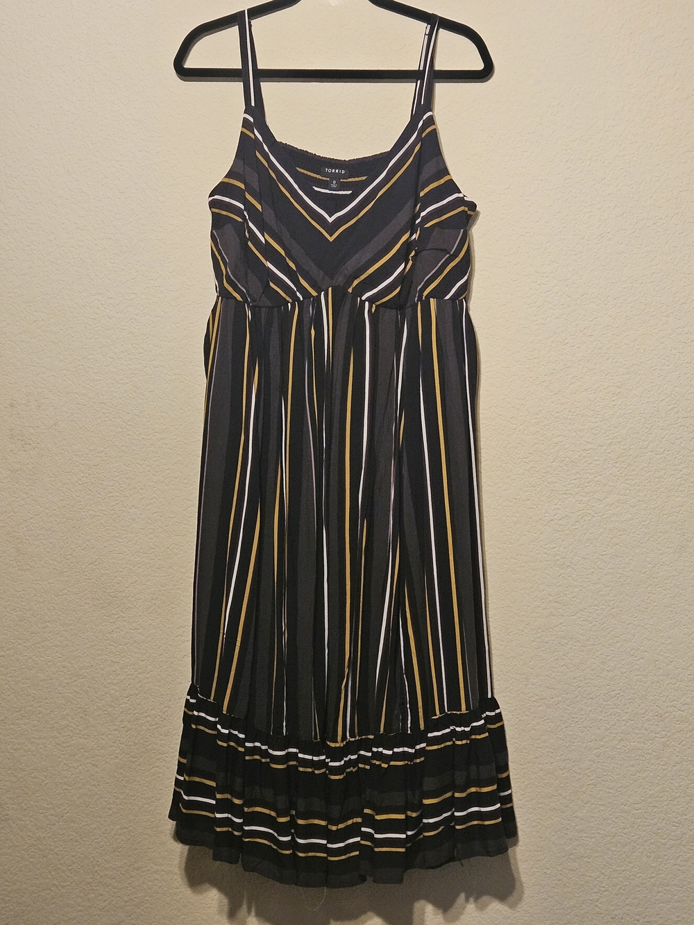 Torrid Black Striped Midi Dress with Mustard & White